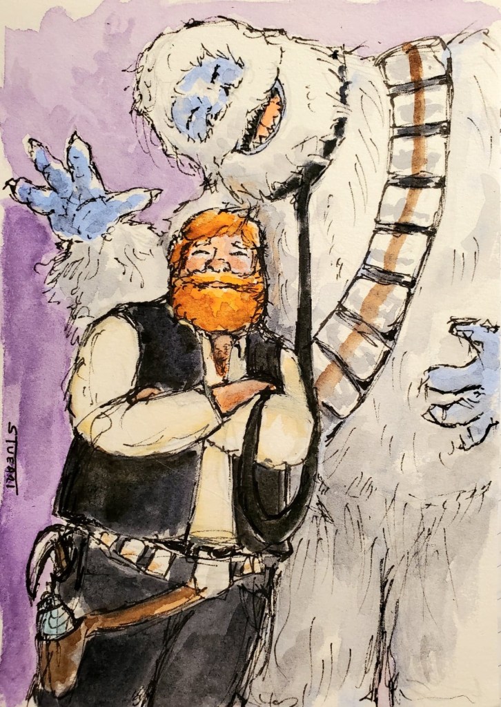 Yukon Cornelius and Bumble dressed as Han Solo and Chewbacca from Star Wars for a cosplay.